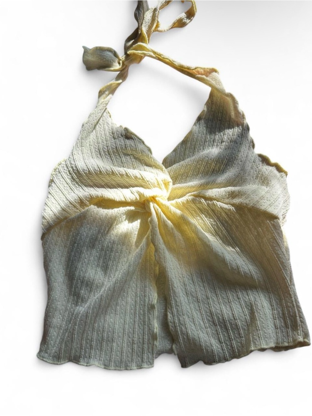 Yellow Ribbed Twist Front Halter Top